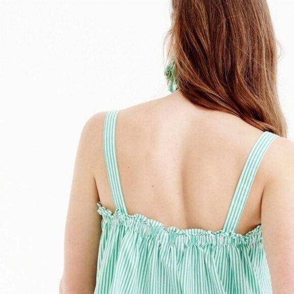 J. Crew NWT Green White Striped Button Front 100% Cotton Cami Tank Top 0 - Picture 4 of 4